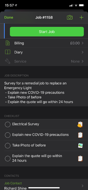 ServiceM8 form on phone as incomplete checklist